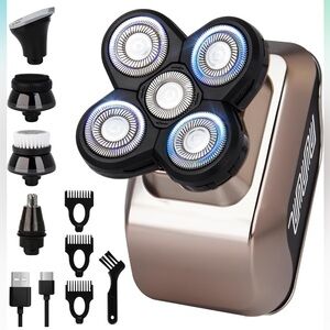 Brand New 5-in-1 Electric Wet/Dry Bald Head Shaver for Men Cordless Palm Sized
